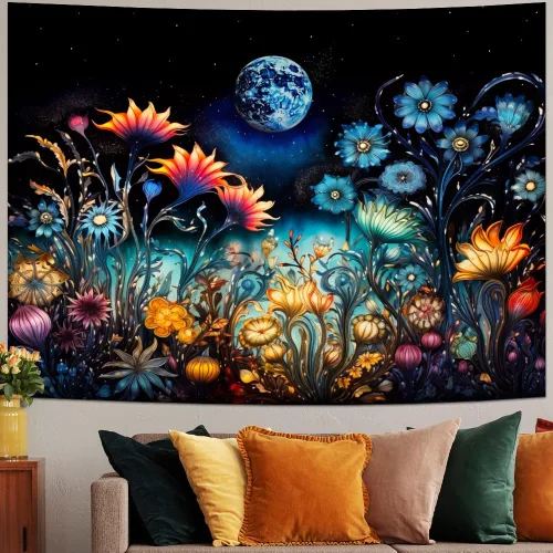 Miniatura 4 de Tushelia Tapiz floral para colgar en la pared para decoración de dormitorio
