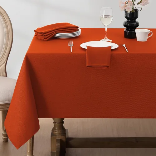 Miniatura 6 de Softalker - Mantel rectangular tejido con textura, jacquard de otoño color naranja quemado, impermeable, fácil de limpiar, resistente a las manchas