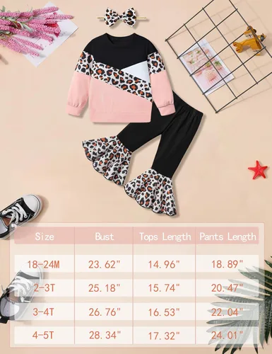 Miniatura 7 de Queenstyle Sudadera de bloque de color para niña pequeña + pantalones de campana + diadema para otoño e invierno
