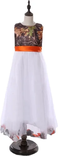 Miniatura 5 de DINGZANCAMO Vestido de niña de flores de tul blanco y camuflaje mini vestidos de dama de honor junior