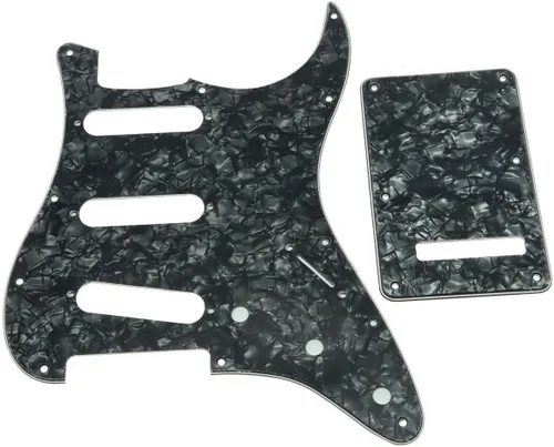 KAISH 11 hoyos ST/Strat estilo Pickguard SSS Pick Guard con placa trasera ST Tremolo Trem cubierta para USA/México Stratocaster/Strat Black Pearl
