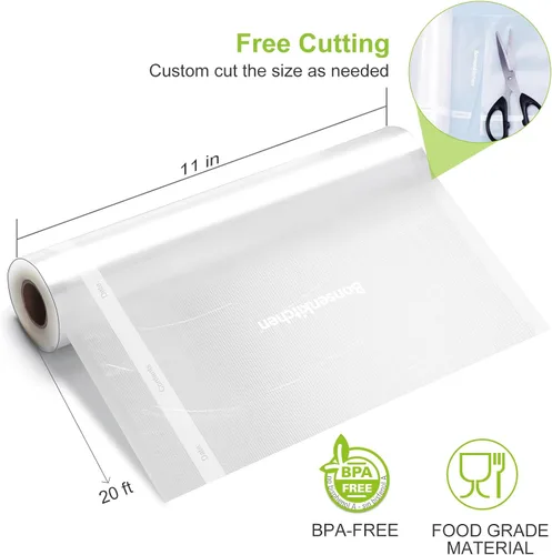 Miniatura 3 de Bonsenkitchen Bolsas Selladoras al Vacío, Rollos de 11" x 20' Paquete de 2 para Conservación de Alimentos, Sin BPA, Resistente, Rollo de Alimentos