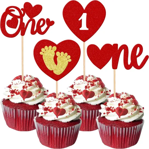 Miniatura 26 de Rsstarxi Paquete de 24 adornos para cupcakes para el día de San Valentín, con purpurina roja, dulce amor, para cupcakes, decoración de San Valentín