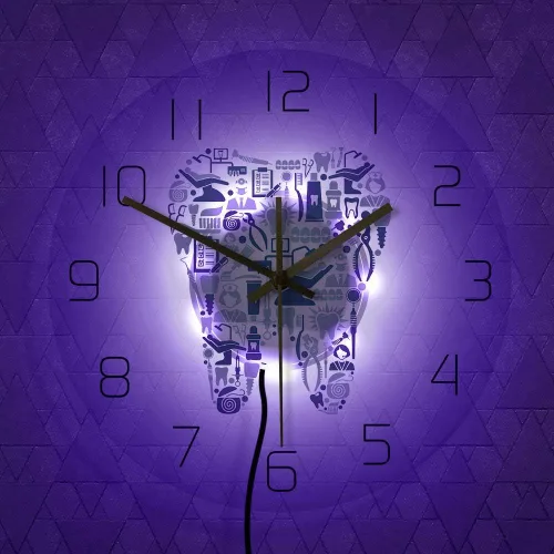The Geeky Days Reloj de pared con iluminación LED USB, símbolos de cuidado dental, reloj colgante de acrílico, movimiento silencioso, con 7 colores