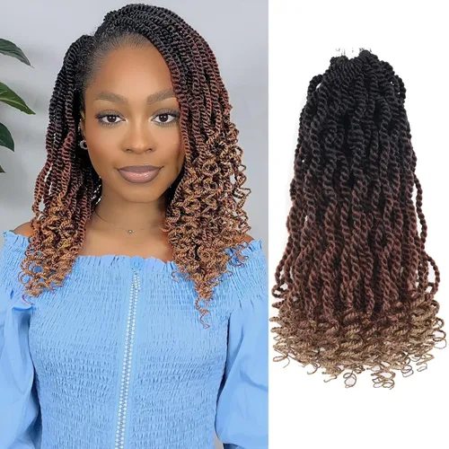 Miniatura 67 de Cabello rubio de ganchillo para mujeres negras, trenzas senegalesas onduladas de ganchillo de 12 pulgadas, trenzas kinky de ganchillo cortas 27613