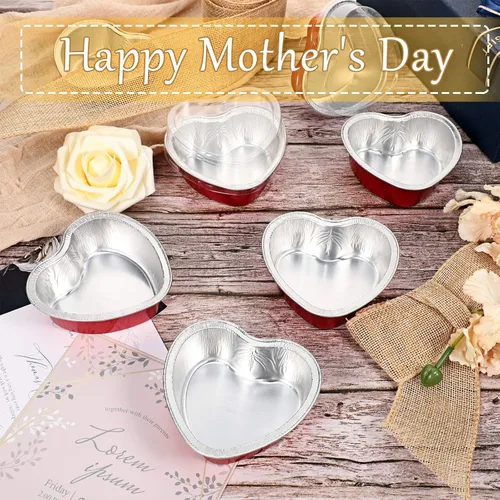 Miniatura 6 de Juego de 40 moldes de papel de aluminio para tartas en forma de corazón con tapas, 3.4 fl oz/3.4 onzas, desechables, mini tazas para hornear