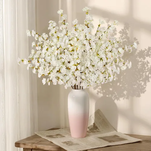 Miniatura 16 de Uieke 8 flores artificiales de cerezo, ramas de flor de cerezo de seda, arreglo de flores de ciruelo falsas para bricolaje, hogar, boda, árbol, 8