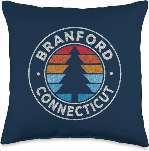 Vintage Branford CT Camisas & Retro Tees Branford Connecticut CT Vintage Graphic Retro 70s Navy Throw Pillow, 15.7 x 15.7 in, multicolor