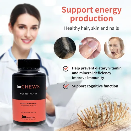 Miniatura 4 de BNHealthy Mastica multivitamínico bariátrico con hierro, masticable diario con B12, D3, folato y zinc, sabor a frambuesa, diseñado para adultos