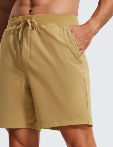 Miniatura 5 de CRZ YOGA Pantalones cortos de entrenamiento elásticos en cuatro direcciones para hombre, 7 pulgadas, suaves, duraderos, casuales, con bolsillos