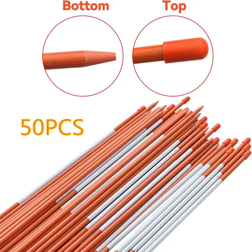 Miniatura 3 de HOSTIC Paquete de 50 reflectores para entrada de vehículos, estacas de nieve de fibra de vidrio, postes de señal naranja multiusos de 48 pulgadas