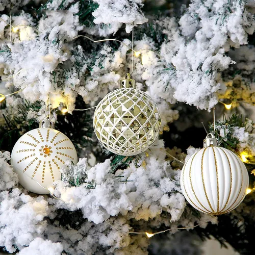 Miniatura 3 de 30 bolas de adorno de Navidad, 60 mm, doradas y blancas, decoraciones de Navidad para árbol de Navidad, adornos colgantes irrompibles para fiestas
