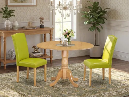 Miniatura 69 de East West Furniture DLEN3-BLK-69 - Juego de muebles de comedor de 3 piezas que contiene una mesa de comedor redonda con gotas y 2 sillas tapizadas