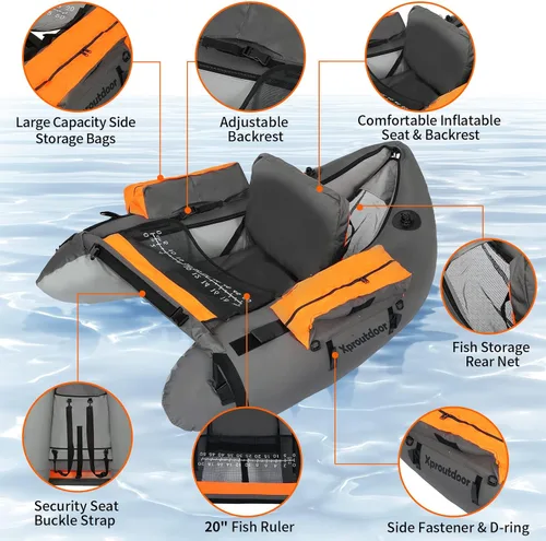 Miniatura 2 de Tubo de flotador de pesca con correas ajustables para mochila, bolsillos de almacenamiento, regla de pescado, barco de pesca con mosca con bomba