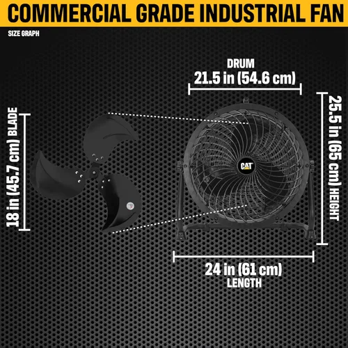 Miniatura 2 de CAT ventiladores - Ventilador de tambor de alta velocidad de 18 pulgadas con aspas de grado industrial (negro, 2 en 1): 3,400 CFM, cabezal de tambor