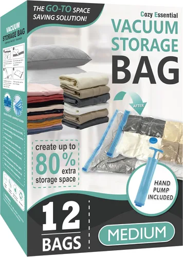 Miniatura 13 de Cozy Essential Vacuum Storage Bags, 80% Compression Vacuum Seal Space Saver Plastic Packaging Bags for Clothes, Blankets, Pillow, Bedding