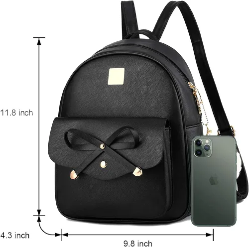 Miniatura 3 de Mochila de piel para niñas, estilo Bowknot, 3 piezas de mochila, bolso y monedero a la moda, para mujer