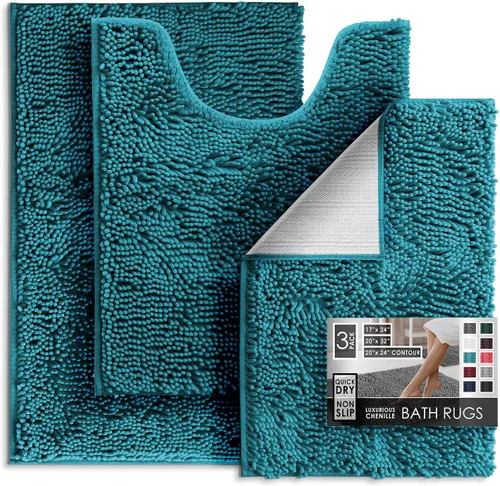 Miniatura 51 de Hearth & Harbor Alfombras de baño, tapete de baño de chenilla - Alfombras de baño lavables a máquina para baño con respaldo antideslizante de goma