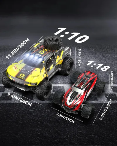 Miniatura 8 de DEERC 9201E 1:10 Camión a control remoto grande con luces, automóvil RC de curso corto rápido, vehículo eléctrico todoterreno de juguete de grado