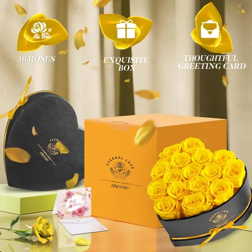 Miniatura 5 de Impouo 16 rosas preservadas en una caja con forma de corazón, flores preservadas, regalos para mujeres, día de la madre, día de San Valentín o día