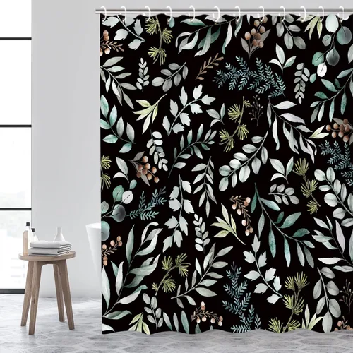 Miniatura 9 de RosieLily Cortinas de ducha florales rosas para baño, cortina de ducha de flores de acuarela para niñas, juego de cortina de ducha con ganchos