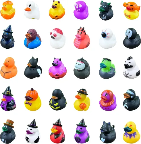 30 patos de goma de Halloween, juguetes de baño surtidos (2 pulgadas) para niños, bolsas de truco o trato, patos de goma para Jeep Ducking, bolsas