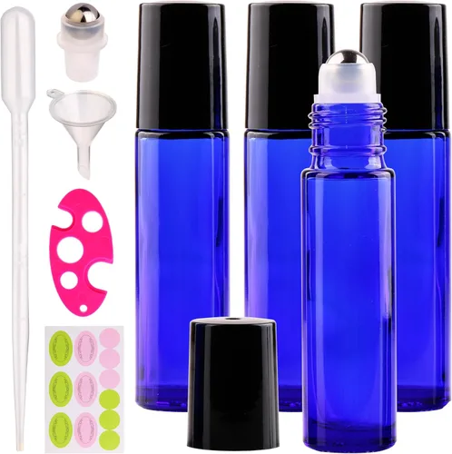 Miniatura 18 de inice 100 botellas de roll-on de 10 ml de vidrio ámbar para aceites esenciales con bolas de rodillo de acero inoxidable y tapa de aleación