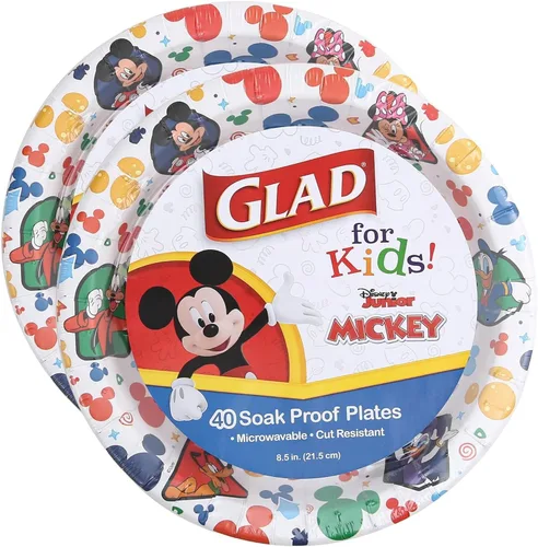 Miniatura 6 de Glad para Niños Platos de Papel Desechables de Disney Mickey y sus Amigos - Resistentes, A Prueba de Remojo, Aptos para Microondas, Platos