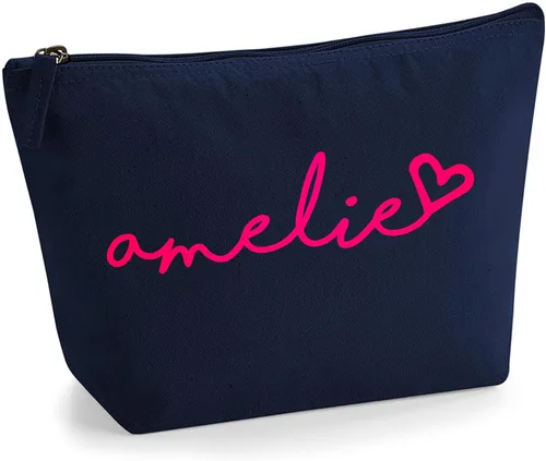 Miniatura 13 de Bolsa de accesorios de maquillaje con iniciales de nombre escritas a mano personalizadas en color negro con purpurina o textura de flocado