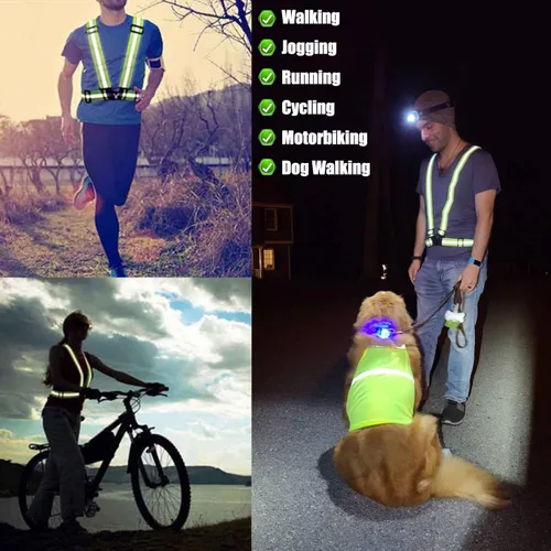 Miniatura 7 de Chaleco reflectante para correr, 3 piezas, correas elásticas ajustables, ligero, 360°, alta visibilidad para caminar al aire libre, trotar
