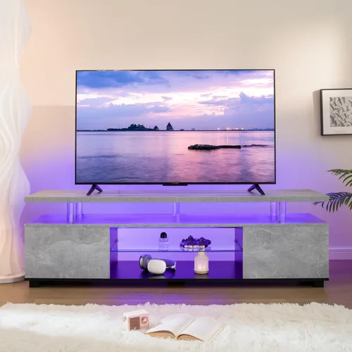 Miniatura 10 de Soporte de TV negro con luces LED para TV de 60 o 65 pulgadas, moderno centro de entretenimiento con almacenamiento, consola de TV