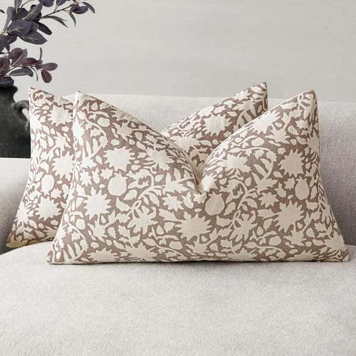 Miniatura 27 de Foindtower - Juego de 2 fundas de almohada decorativas con flores neutras estilo farmhouse, fundas de almohada boho para sofá, sofá cama