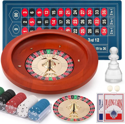Juego de ruedas de ruleta de 11 pulgadas + cabezal de ruleta de repuesto con 47.2 x 23.6 pulgadas, tapete de fieltro con diseño de mesa, 100 fichas