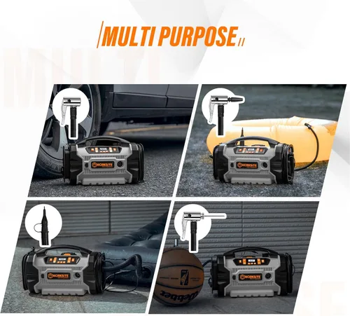 Miniatura 6 de Inflador de neumáticos y compresor de aire portátil WORKSITE de 160 PSI [libras por pulgada cuadrada], bomba de aire para auto con fuente de Gris