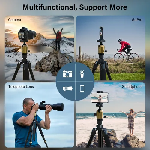 Miniatura 5 de Geekoto Trípode para Cámara de 73 Pulgadas - Trípode Ligero para DSLR con Cabezal Esférico de 360° y Placa de Liberación Rápida, Soporta hasta 33.07