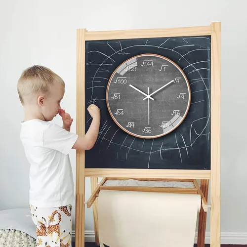 Miniatura 8 de QINFIEY Reloj de pared de matemáticas de 12 pulgadas, silencioso, sin tictac, movimiento de cuarzo de calidad, reloj de pared para decoración de Gris