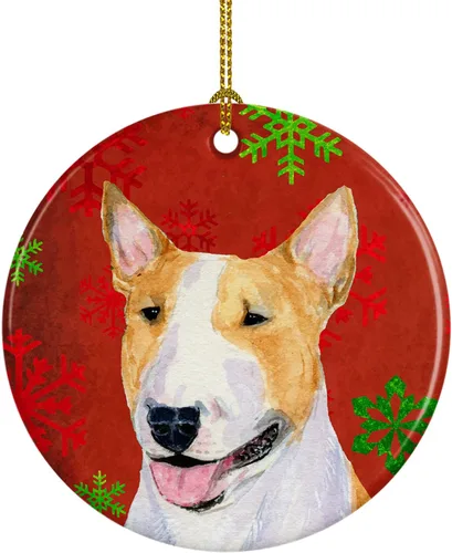 Miniatura 37 de Caroline's Treasures Bulldog English - Copos de nieve rojos y verdes, adorno de cerámica de Navidad, decoración colgante para el hogar, Navidad