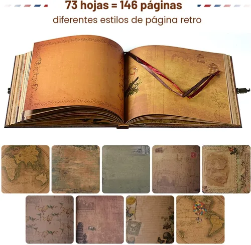 Miniatura 3 de JIMBON Nuestro álbum de fotos de libro de aventuras, estilo retro, tapa de letras en relieve, diario de viaje, kit de libro de recortes