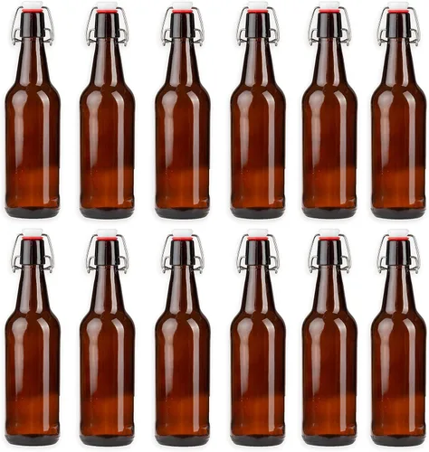 Miniatura 7 de Ilyapa Botellas de cerveza de vidrio transparente de 12 onzas para elaboración casera - Paquete de 12 con tapas abatibles para embotellado de cerveza
