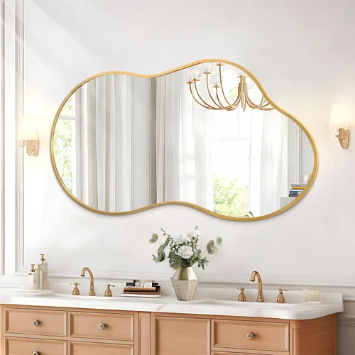Miniatura 8 de JJUUYOU Espejo de pared irregular con marco de metal negro, espejos decorativos asimétricos de baño, grandes de 20 x 36 pulgadas para sala de estar