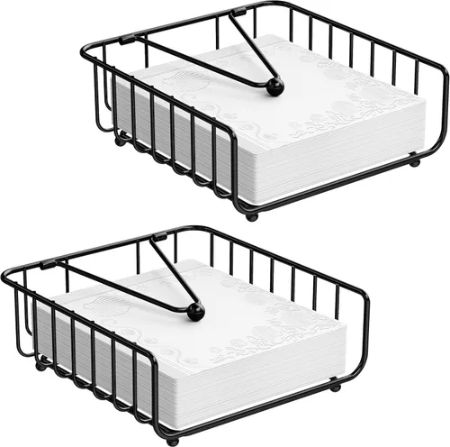 Paquete de 2 servilleteros para mesa con brazo pesado, servilleteros planos de metal para servilletas de papel, dispensador de servilletas al aire