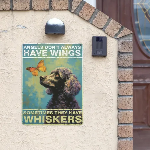 Miniatura 2 de Póster de pared vintage, placa de metal, ángeles no siempre tienen alas a veces tienen bigotes, póster de pared de metal caniche, placas de ángel