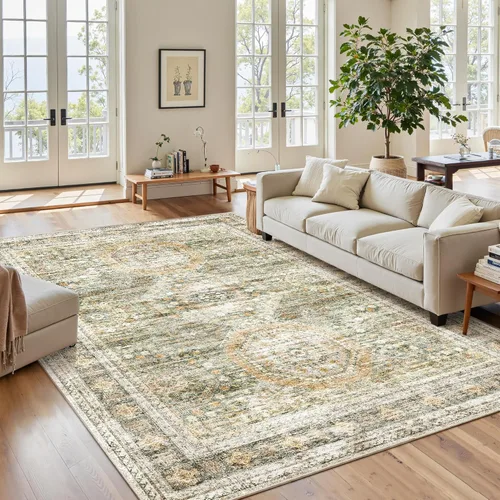 Miniatura 11 de Alfombra de pasillo Soalmost 2'6" x 10' lavable, alfombra antideslizante para cocina, baño, lavandería, alfombras vintage ultra delgadas para Beige