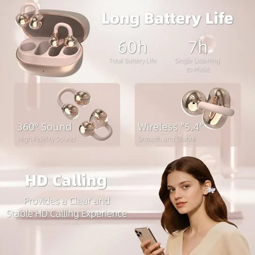 Miniatura 7 de Auriculares con clip, auriculares de oreja abierta, auriculares inalámbricos Bluetooth con clip, auriculares para mujeres, aretes de joyería