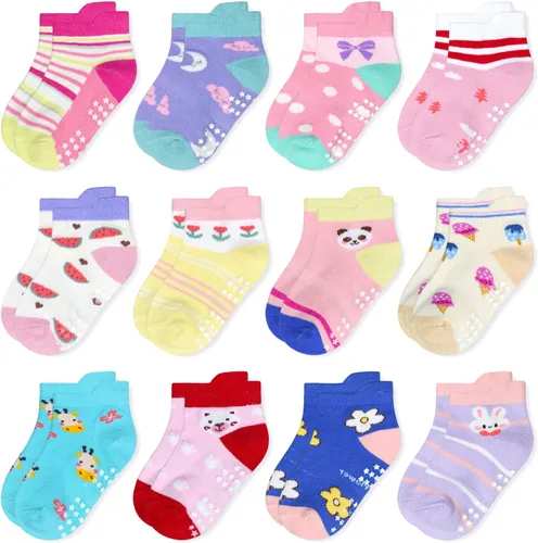 Miniatura 15 de SkiBeaut Calcetines antideslizantes para niños y niñas de 1 a 7 años, 12 pares de calcetines para niños y niñas