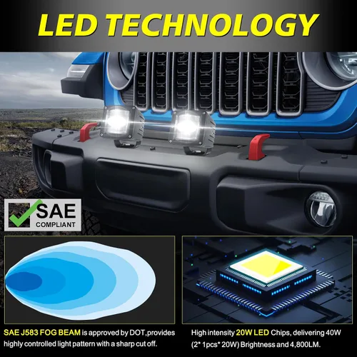 Miniatura 3 de 3" SAE luces antiniebla LED legales para la calle, aprobadas por DOT, cubos LED cuadrados, cápsulas de luz antiniebla de haz trun-cado, 2 piezas