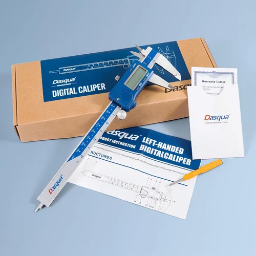 Miniatura 5 de Dasqua Calibrador digital zurdo 0-6"/0-150mm de acero inoxidable con pantalla LCD grande, unidad dual en/mm, precisión ±0.0015"/0.03mm, resolución