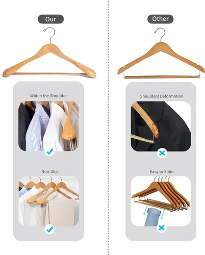 Miniatura 7 de Nature Smile Perchas de madera natural de lujo para trajes, paquete de 6, perchas de madera para abrigos, perchas para camisas y chaquetas, acabado