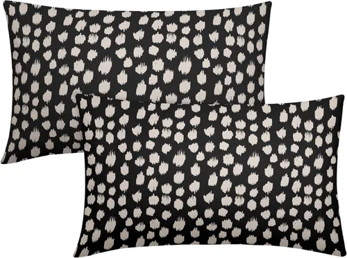 Miniatura 84 de Fundas de almohada marrón y blancas de 18 x 18 pulgadas, juego de 2 almohadas boho grises con lunares, fundas de almohada modernas estampadas