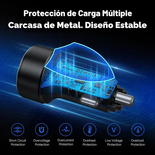 Miniatura 5 de Cargador de coche USB C de carga rápida, 4 puertos 78 W cargador de teléfono de coche de metal con voltímetro, 2 USB-C y 2 USB-A 12 V-24 V cargador